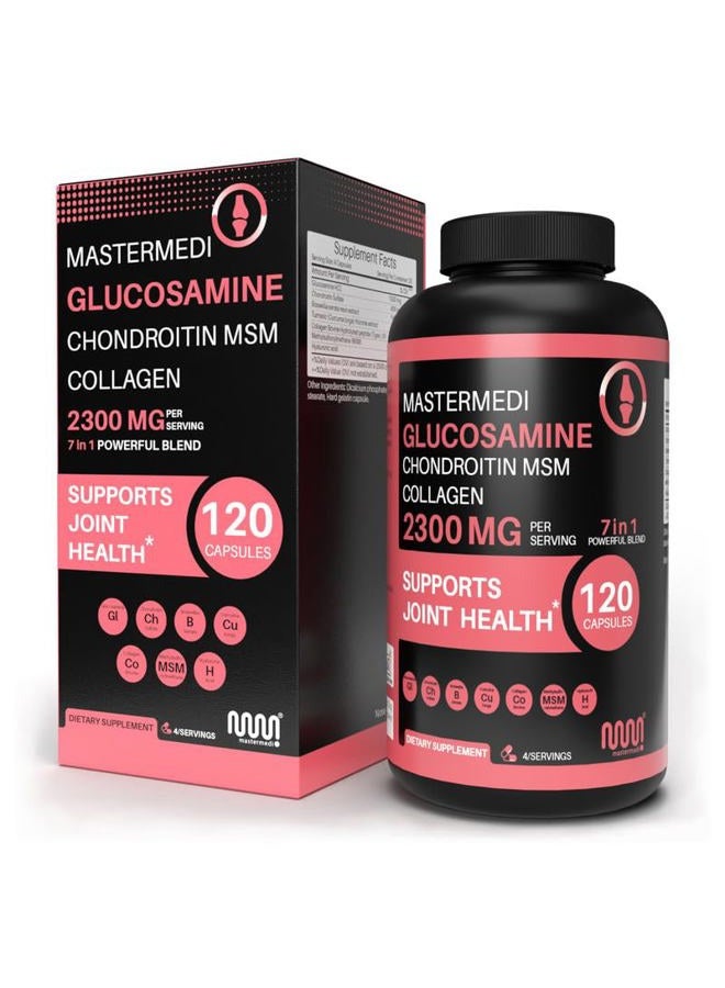 MasterMedi Glucosamine Chondroitin MSM Collagen Capsules – 2300mg Joint Support Formula – with Turmeric, Boswellia, Hyaluronic Acid – Mobility & Flexibility Support – 120 Capsules, 30-Day Supply - Image 1