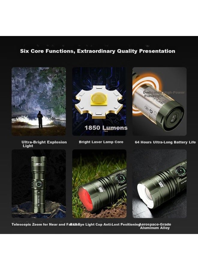 SkyFire Tianhuo Tactical Flashlight High Brightness Zoomable Long-range Laser Compact Portable Rechargeable Military Survival - Image 3