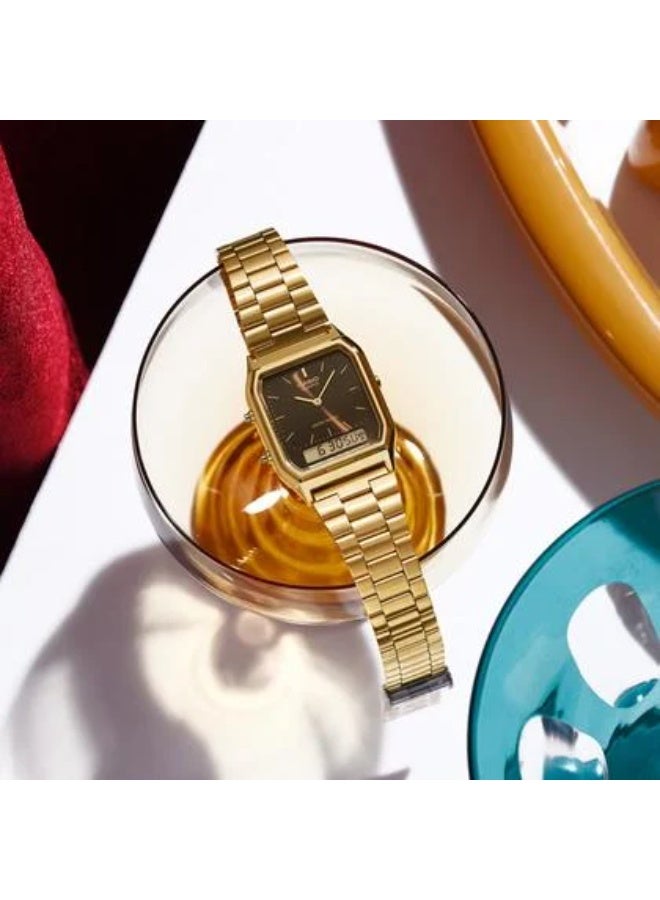 Casio Vintage Analog Digital Gold Tone Stainless Steel Brown Dial Quartz AQ-230GA-5A - Image 2