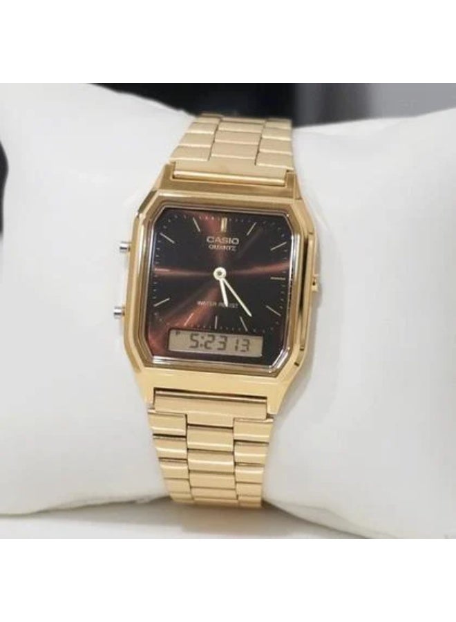 Casio Vintage Analog Digital Gold Tone Stainless Steel Brown Dial Quartz AQ-230GA-5A - Image 3