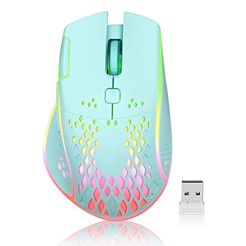 VEGCOO Wireless Gaming Mouse, C30 Silent Click Wireless Rechargeable Gaming Mouse with Double-Click Key and Colorful LED Lights, 3 Level Adjustable DPI for Gaming and Working (Blue) - Image 1