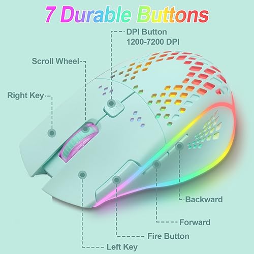 VEGCOO Wireless Gaming Mouse, C30 Silent Click Wireless Rechargeable Gaming Mouse with Double-Click Key and Colorful LED Lights, 3 Level Adjustable DPI for Gaming and Working (Blue) - Image 4