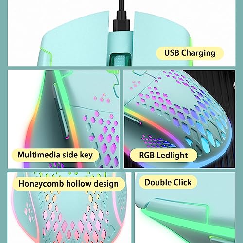 VEGCOO Wireless Gaming Mouse, C30 Silent Click Wireless Rechargeable Gaming Mouse with Double-Click Key and Colorful LED Lights, 3 Level Adjustable DPI for Gaming and Working (Blue) - Image 3