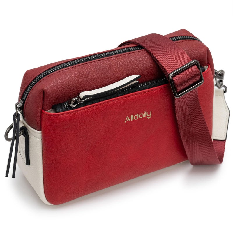 Alldaily Small Triple Zip Crossbody Purse for Women, Vegan Leather Phone Bag with Wide Shoulder Strap - Image 1