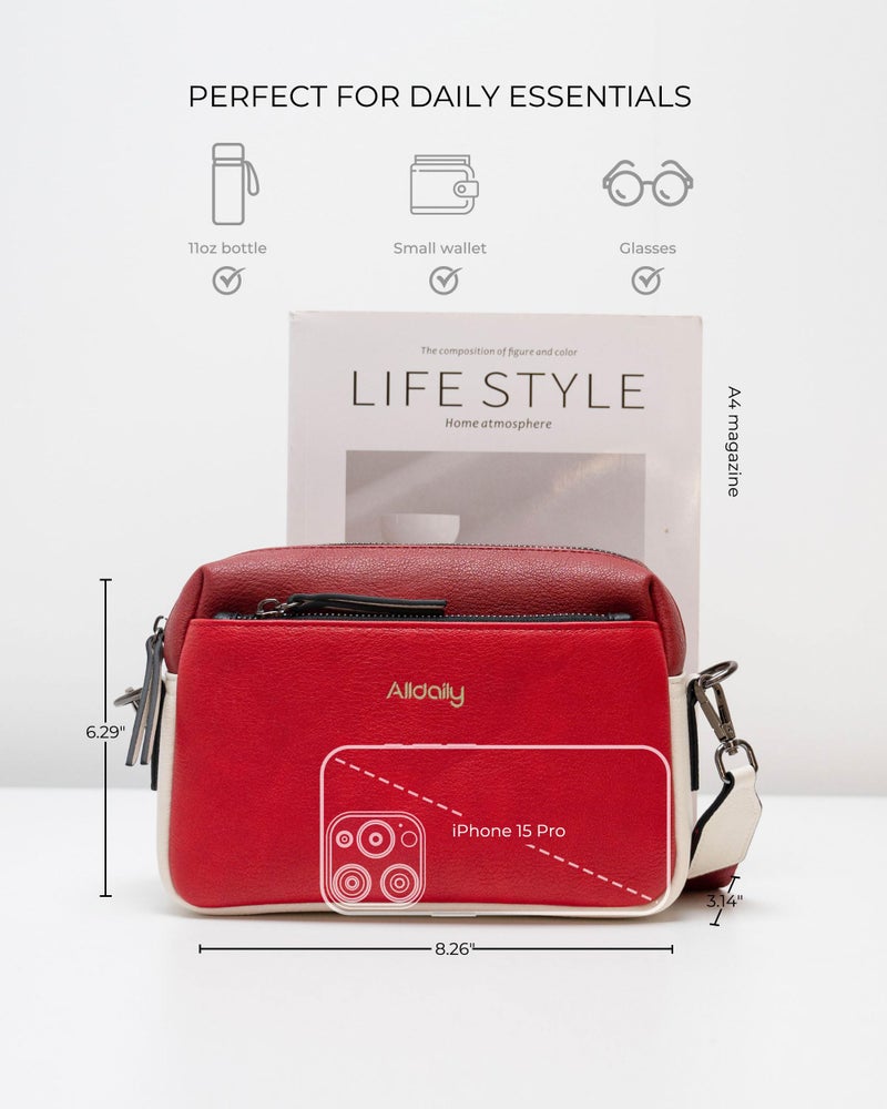 Alldaily Small Triple Zip Crossbody Purse for Women, Vegan Leather Phone Bag with Wide Shoulder Strap - Image 4