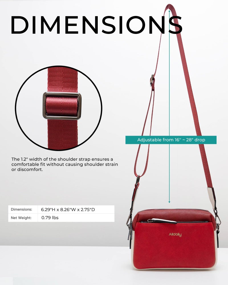Alldaily Small Triple Zip Crossbody Purse for Women, Vegan Leather Phone Bag with Wide Shoulder Strap - Image 5