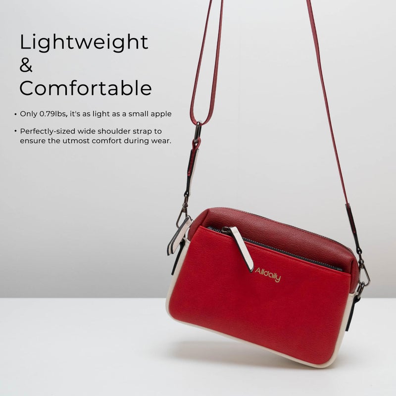 Alldaily Small Triple Zip Crossbody Purse for Women, Vegan Leather Phone Bag with Wide Shoulder Strap - Image 2