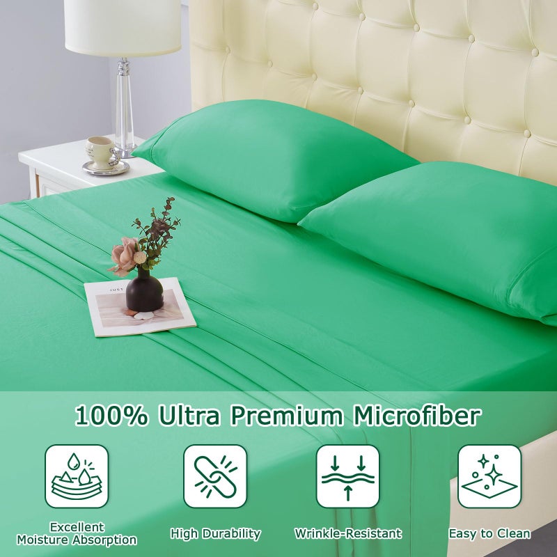 Homilay King Size Bed Sheet Set - 4 Piece Soft Microfiber Sheets with Deep Pockets  Cooling Technology  and Wrinkle-Free Pillowcase. Hotel-Quality  Durable Bedding  Mint Green - Image 3
