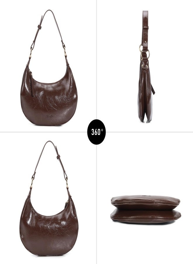 Chinllo Purse for Women Shoulder Bag Cute Mini Clutch Zipper Hobo Tote Handbags, Coffee-shiny, Clfz24-12 - Image 5
