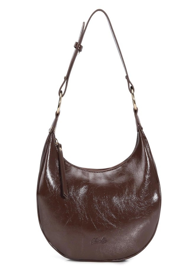 Chinllo Purse for Women Shoulder Bag Cute Mini Clutch Zipper Hobo Tote Handbags, Coffee-shiny, Clfz24-12 - Image 1