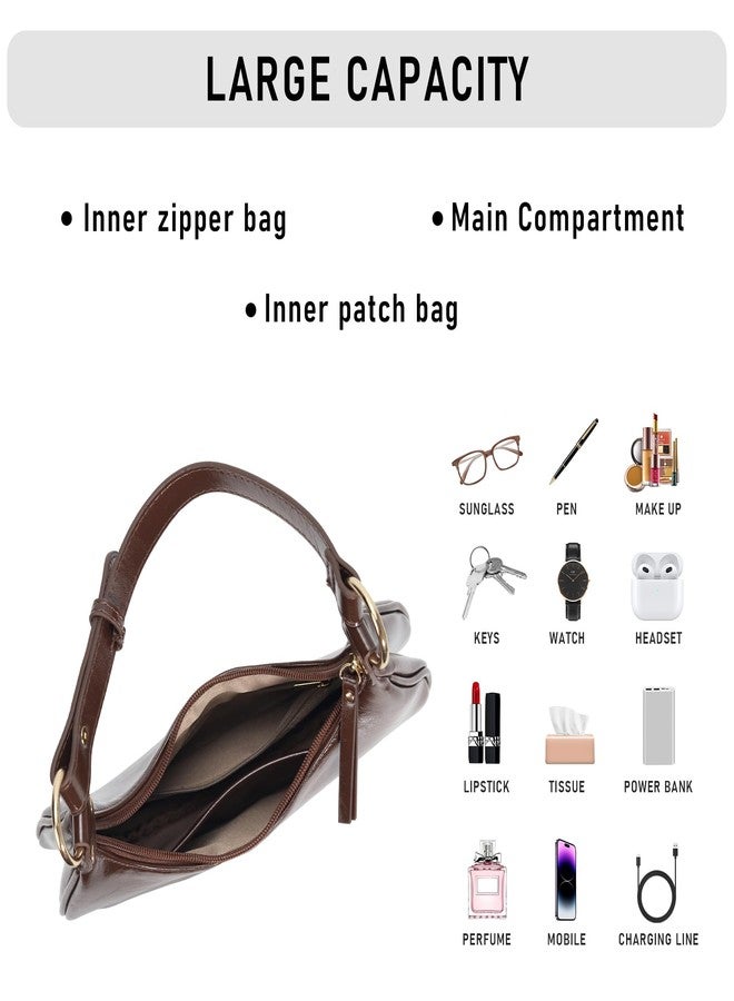 Chinllo Purse for Women Shoulder Bag Cute Mini Clutch Zipper Hobo Tote Handbags, Coffee-shiny, Clfz24-12 - Image 4
