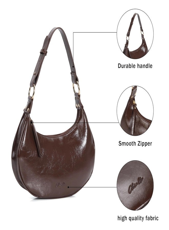 Chinllo Purse for Women Shoulder Bag Cute Mini Clutch Zipper Hobo Tote Handbags, Coffee-shiny, Clfz24-12 - Image 3