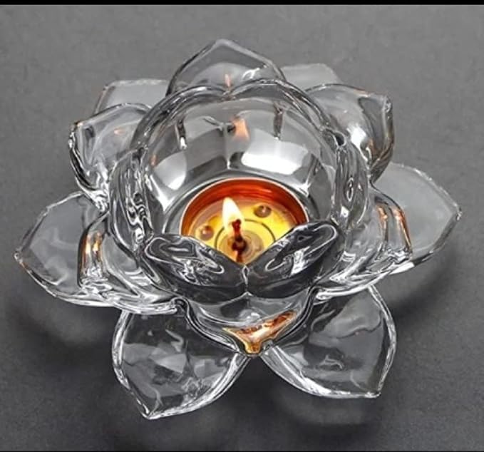 VINCENZO VINCENZO Crystal Lotus Shape Candle Holders Creative Decoration for Home Decoration Tealight Holders Wedding Gift Idea Glass Lotus Flower Tea Light Candle Holder Pack of 1 