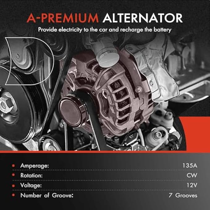 A-Premium Alternator Compatible with Honda Civic 2016-2023 2.0L, Automatic Transmission, 12V 135A 7-Groove Decoupler Pulley Clockwise, Replace# 311005BAA01RM - Image 2