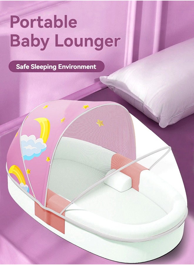 XiuWoo Portable Baby Bed Baby Lounger Newborn Foldable Mattress Travel Pillow wtih Storage Bag Mosquito Net Awning Toys for Home Outdoor  - Image 2