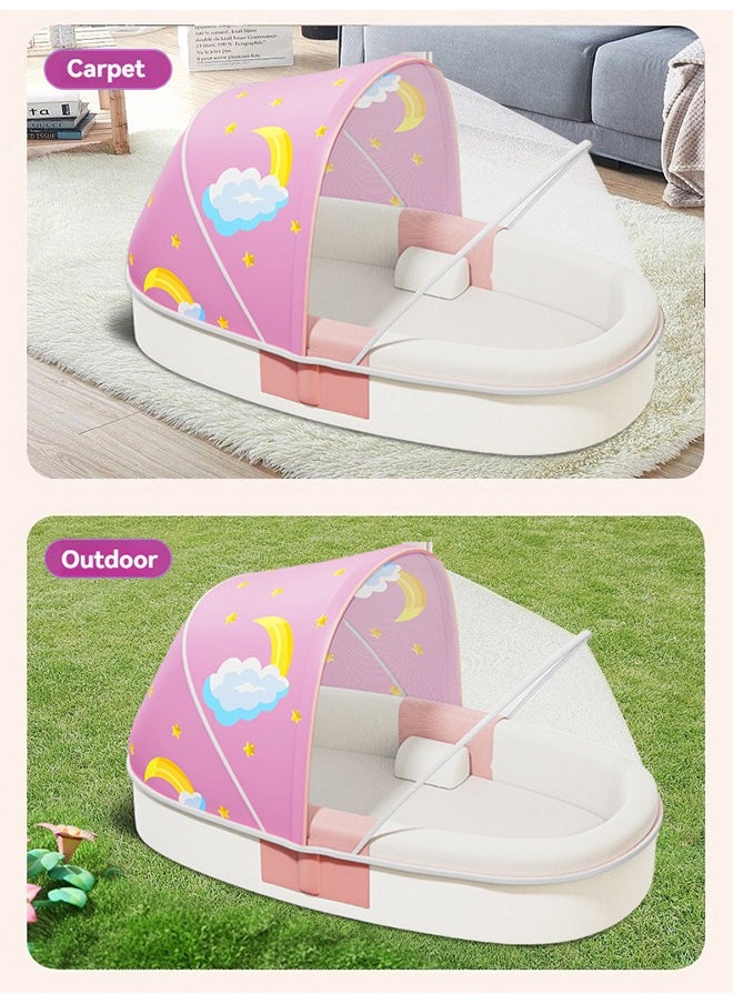 XiuWoo Portable Baby Bed Baby Lounger Newborn Foldable Mattress Travel Pillow wtih Storage Bag Mosquito Net Awning Toys for Home Outdoor  - Image 5