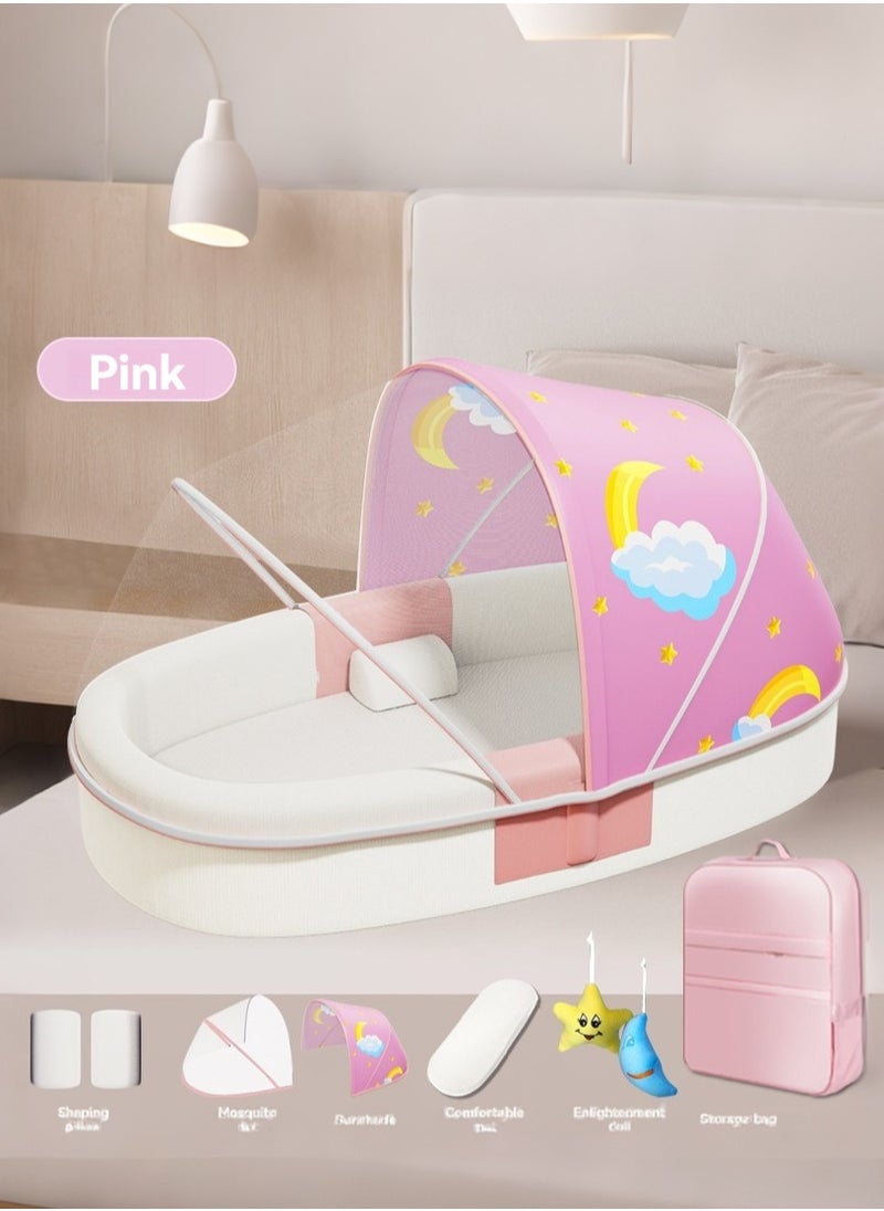 XiuWoo Portable Baby Bed Baby Lounger Newborn Foldable Mattress Travel Pillow wtih Storage Bag Mosquito Net Awning Toys for Home Outdoor  - Image 1