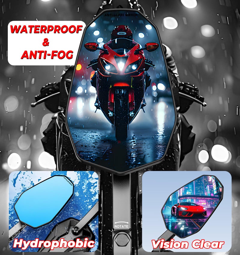 VAZESWIN Aluminum Alloy Rainproof Foldable Motorcycle Bar End Mirrors, CNC Machined Anti-Glare Blue Lenses Motorcycle Rear View Mirrors, Multi-Angle Adjustable Fit for 12-18mm Handlebar Inner Diameter - Image 3