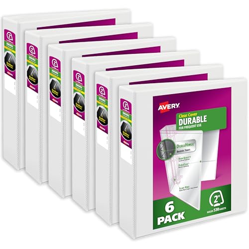Avery Durable View 3 Ring Binders for Home, School Supplies, Office, or Organization Needs, 2" Slant Ring, 6 Pack White Binders (17032) - Image 1