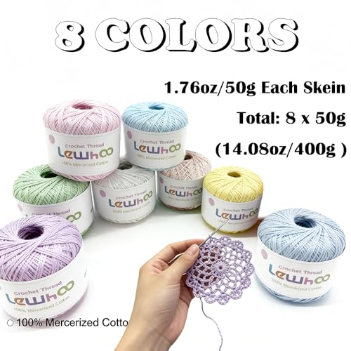 Lewhoo Crochet Thread, 8 Pearl Yarn Balls for Crocheting, 100% Mercerized Cotton Tatting Thread Size 10, Cotton Lace Yarn Hand Embroidery - Image 3