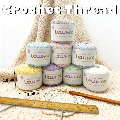 Lewhoo Crochet Thread, 8 Pearl Yarn Balls for Crocheting, 100% Mercerized Cotton Tatting Thread Size 10, Cotton Lace Yarn Hand Embroidery - Image 5