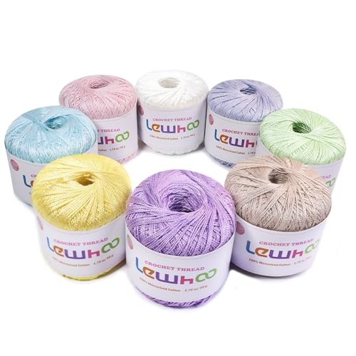 Lewhoo Crochet Thread, 8 Pearl Yarn Balls for Crocheting, 100% Mercerized Cotton Tatting Thread Size 10, Cotton Lace Yarn Hand Embroidery - Image 1