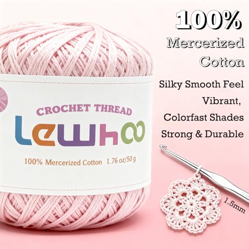 Lewhoo Crochet Thread, 8 Pearl Yarn Balls for Crocheting, 100% Mercerized Cotton Tatting Thread Size 10, Cotton Lace Yarn Hand Embroidery - Image 2