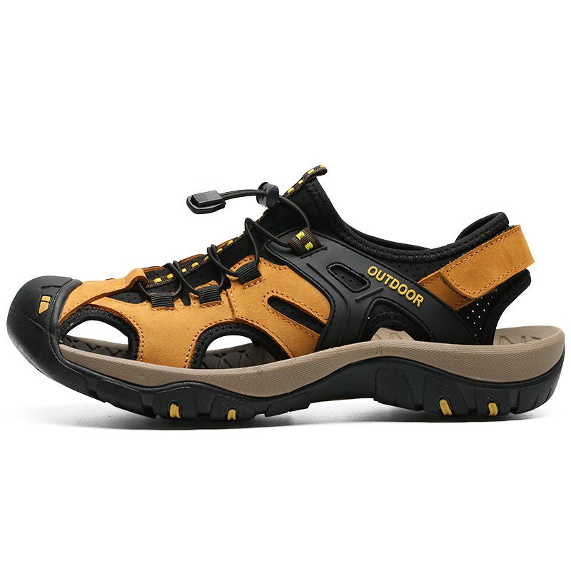 Sandals Men'S Summer Large Size Outdoor Sports Beach Shoes Genuine Leather Toe-Toe Outer Wear Wading Hiking Shoes - Image 1