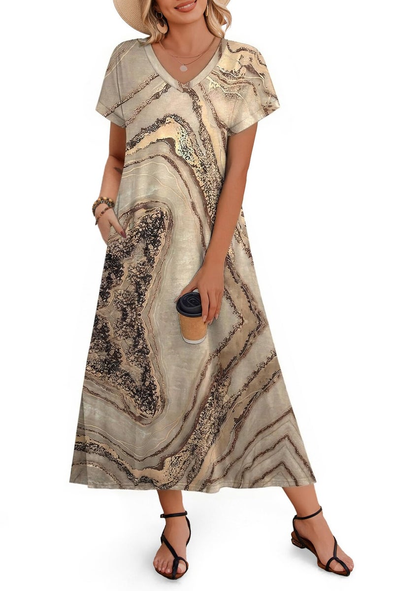 Zeagoo Summer Dresses for Women Plus Size Short Sleeve Tunic Dress Aline Flowy Dress Long Split Dress Casual V Neck Petite Dress Hawaiian Dress - Image 1