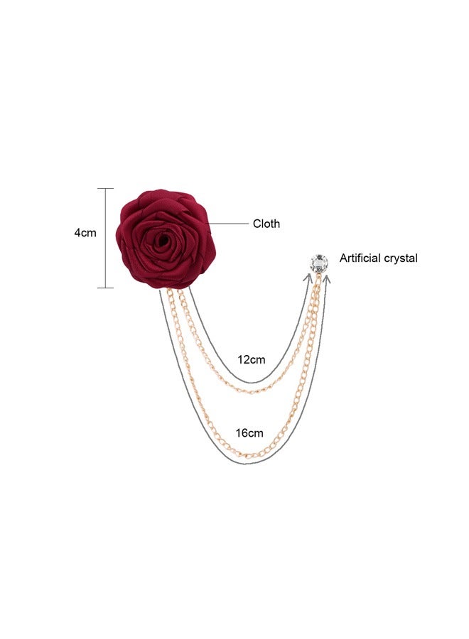 وهاواي Brooch Lapel Pin for Men with Hanging Chain, Brooch Suit Stud, Handmade Rose Flower Pins for Groom Wedding Prom Tassel Chain Brooch Pins Men's Suit Accessories - Image 2