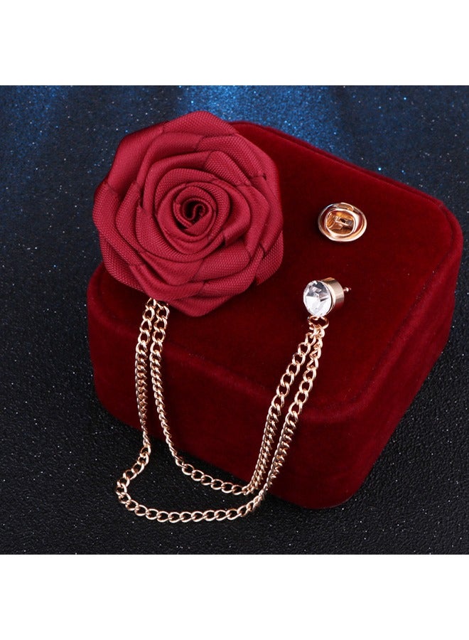 وهاواي Brooch Lapel Pin for Men with Hanging Chain, Brooch Suit Stud, Handmade Rose Flower Pins for Groom Wedding Prom Tassel Chain Brooch Pins Men's Suit Accessories - Image 3