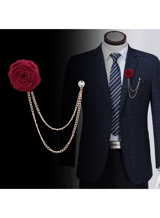وهاواي Brooch Lapel Pin for Men with Hanging Chain, Brooch Suit Stud, Handmade Rose Flower Pins for Groom Wedding Prom Tassel Chain Brooch Pins Men's Suit Accessories - Image 4