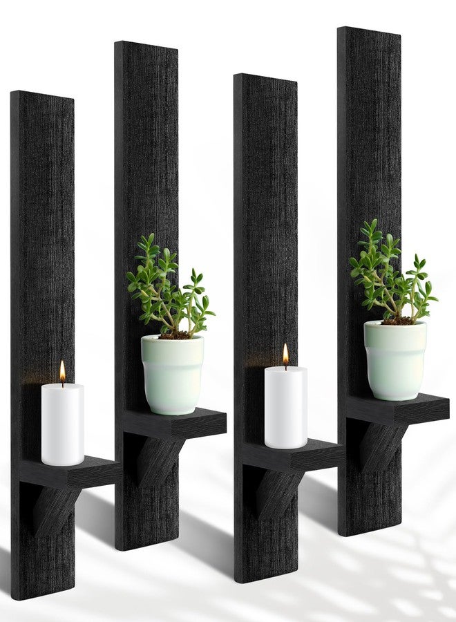 Potchen 4 Set Wall Sconces Candle Holder Mount Decorative Wood Holders Decor Rustic Hanging Shelf Living Room Decoration for Farmhouse Bathroom Bedroom Vase(Black) - Image 1