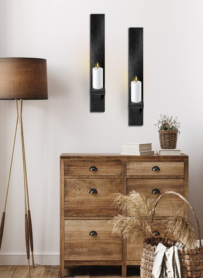 Potchen 4 Set Wall Sconces Candle Holder Mount Decorative Wood Holders Decor Rustic Hanging Shelf Living Room Decoration for Farmhouse Bathroom Bedroom Vase(Black) - Image 5