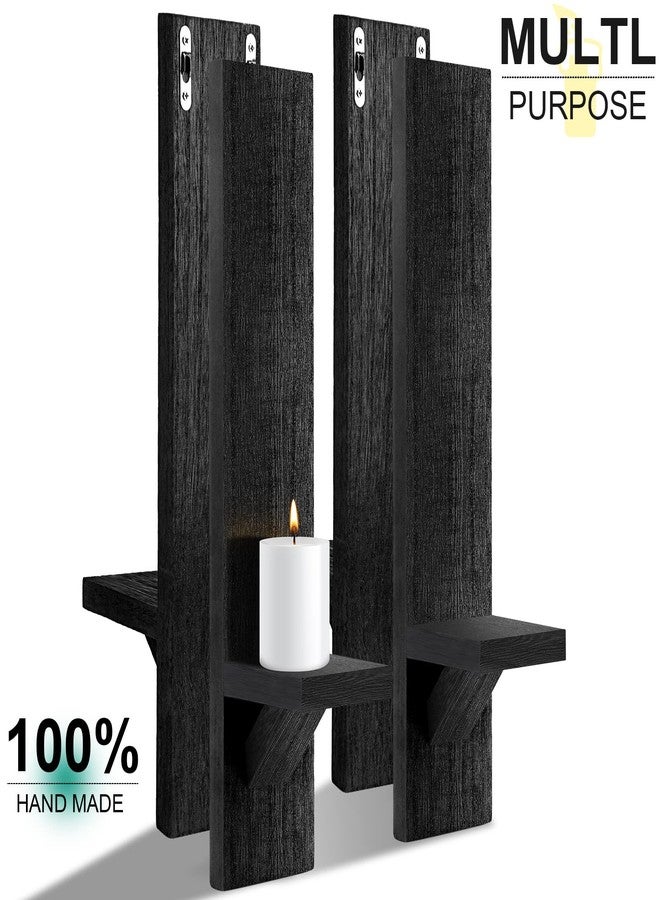 Potchen 4 Set Wall Sconces Candle Holder Mount Decorative Wood Holders Decor Rustic Hanging Shelf Living Room Decoration for Farmhouse Bathroom Bedroom Vase(Black) - Image 3