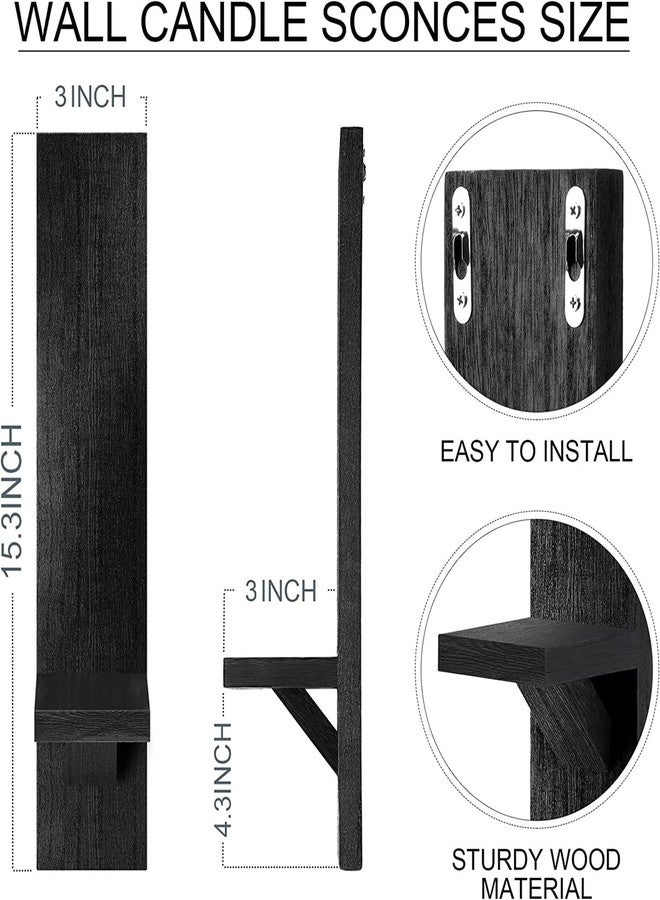 Potchen 4 Set Wall Sconces Candle Holder Mount Decorative Wood Holders Decor Rustic Hanging Shelf Living Room Decoration for Farmhouse Bathroom Bedroom Vase(Black) - Image 2
