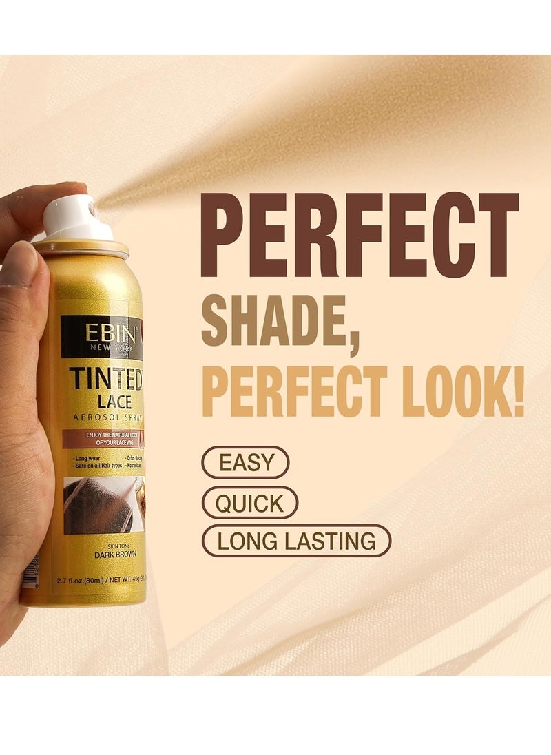 EBIN NEW YORK EBIN NEW YORK Tinted Lace Spray - Medium Dark Brown 2.7oz/ 80ml, Quick dry, Water Resistant, No Residue, High pigmentation, Even Spray, Matching Skin Tone, Natural Look, Tinted Spray for Wig  - Image 2