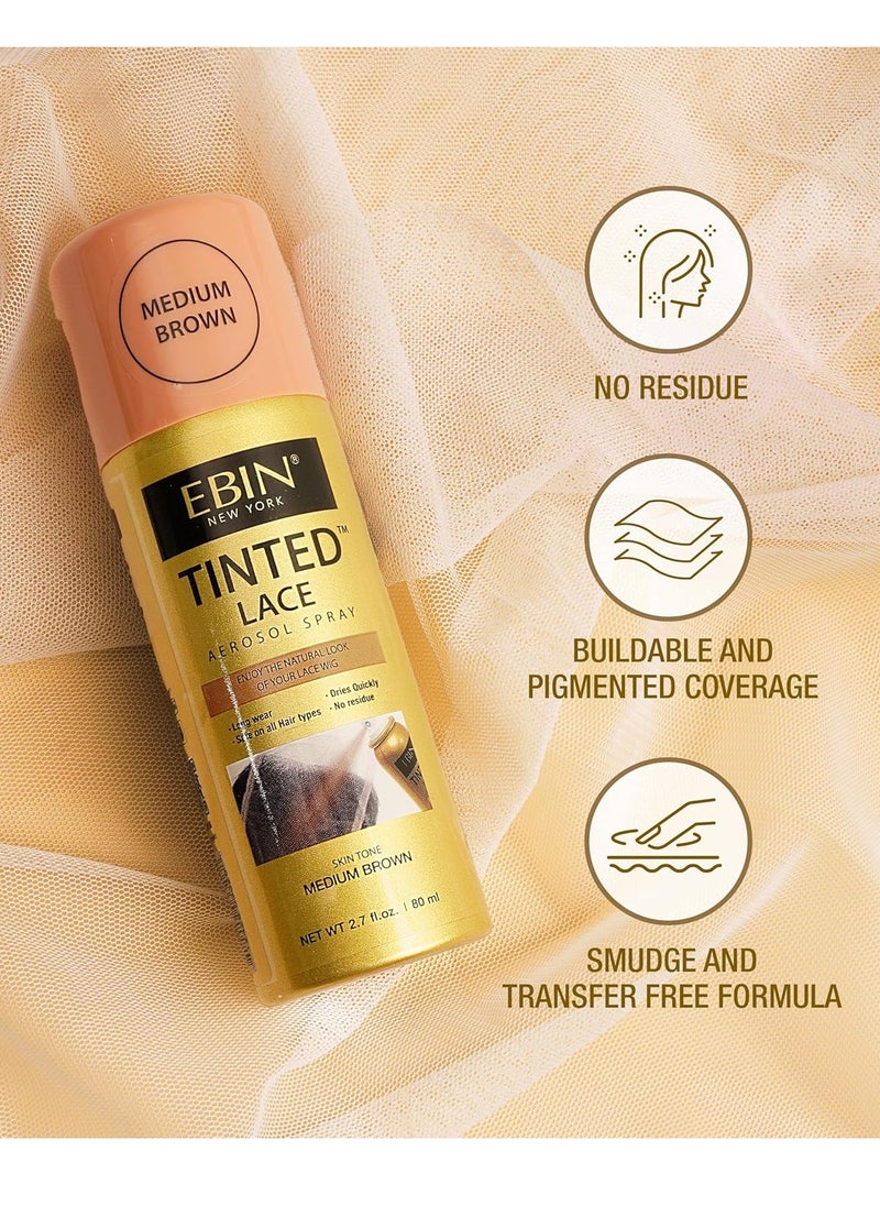 EBIN NEW YORK EBIN NEW YORK Tinted Lace Spray - Medium Dark Brown 2.7oz/ 80ml, Quick dry, Water Resistant, No Residue, High pigmentation, Even Spray, Matching Skin Tone, Natural Look, Tinted Spray for Wig  - Image 3
