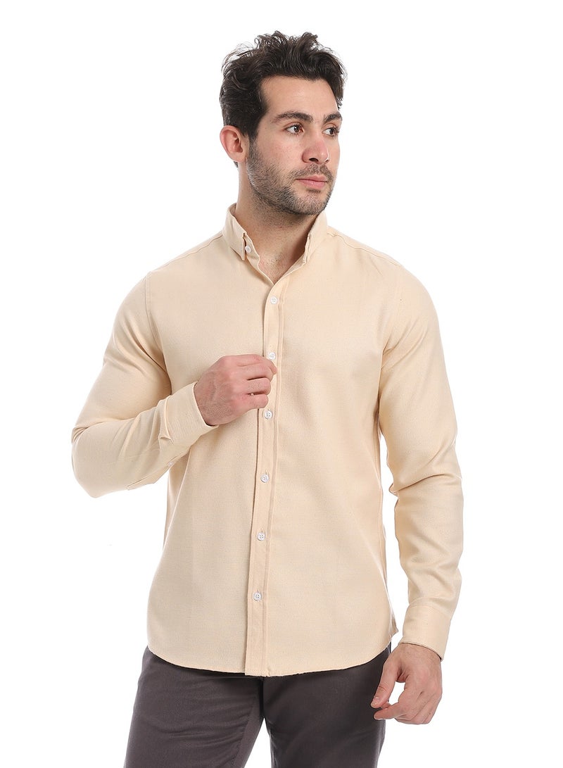 Andora Classic Heather Cotton Long Sleeve Shirt_Pastel Salmon - Image 1