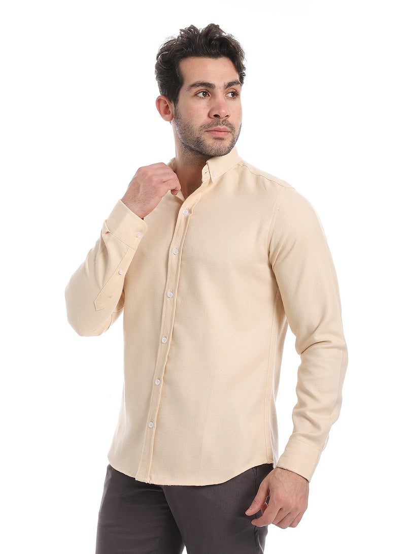 Andora Classic Heather Cotton Long Sleeve Shirt_Pastel Salmon - Image 2