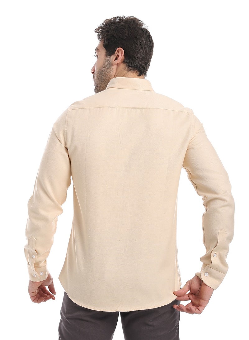 Andora Classic Heather Cotton Long Sleeve Shirt_Pastel Salmon - Image 3