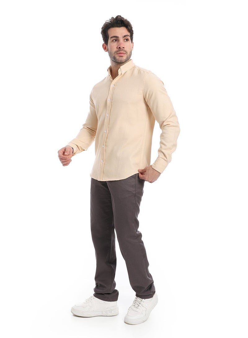 Andora Classic Heather Cotton Long Sleeve Shirt_Pastel Salmon - Image 4