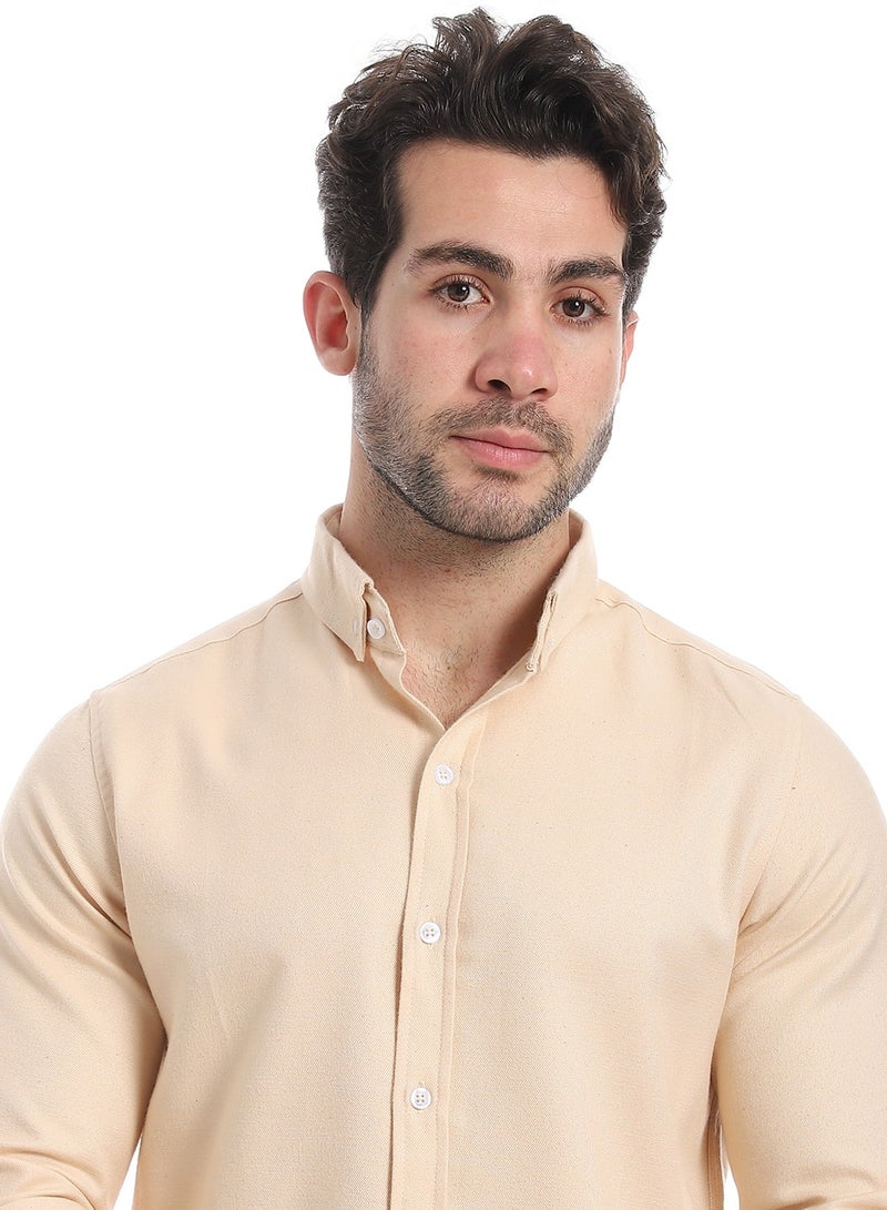 Andora Classic Heather Cotton Long Sleeve Shirt_Pastel Salmon - Image 5
