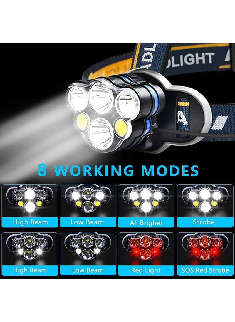 TOPHAVEN TOPHAVEN Rechargeable headlamp 6 LED 8 Modes 18650 USB Rechargeable Waterproof Flashlight Head Lights for Camping, Hiking, Outdoors  - Image 2