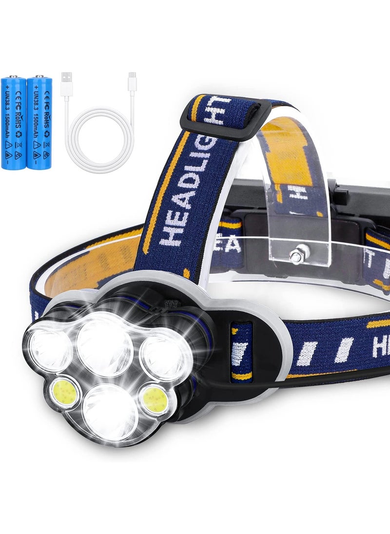 TOPHAVEN TOPHAVEN Rechargeable headlamp 6 LED 8 Modes 18650 USB Rechargeable Waterproof Flashlight Head Lights for Camping, Hiking, Outdoors  - Image 1