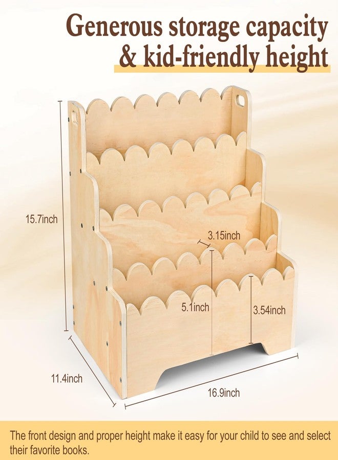 MBYD Solid Wood Scalloped Bookshelf for Nursery & Playroom, 4-Tier Small Front Facing Baby Book Shelf for Kids, Portable Montessori Storage Display Bookcase for Toddlers-Encourage Early Reading - Image 2