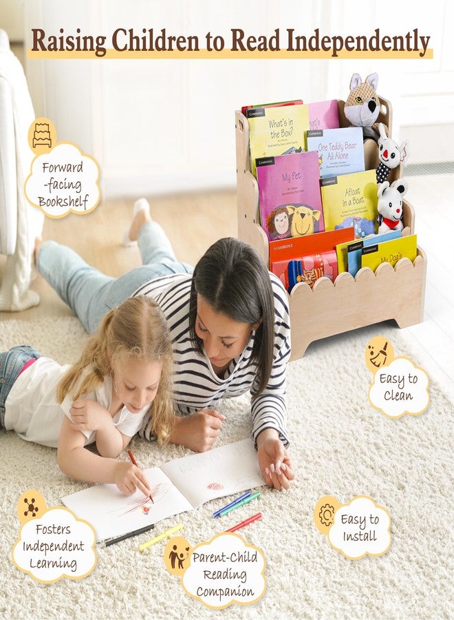 MBYD Solid Wood Scalloped Bookshelf for Nursery & Playroom, 4-Tier Small Front Facing Baby Book Shelf for Kids, Portable Montessori Storage Display Bookcase for Toddlers-Encourage Early Reading - Image 4