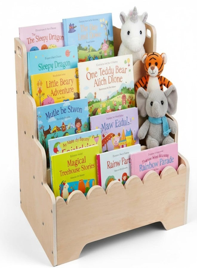 MBYD Solid Wood Scalloped Bookshelf for Nursery & Playroom, 4-Tier Small Front Facing Baby Book Shelf for Kids, Portable Montessori Storage Display Bookcase for Toddlers-Encourage Early Reading - Image 1