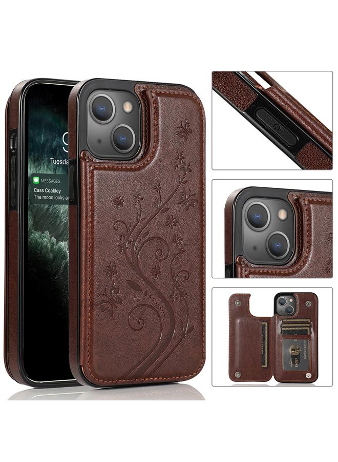 اس-توب جراب لهاتف iPhone 14 بتصميم فراشات وزهور مع مشبك مزدوج - Image 1