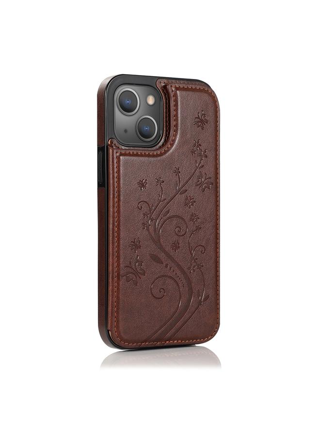 اس-توب جراب لهاتف iPhone 14 بتصميم فراشات وزهور مع مشبك مزدوج - Image 2